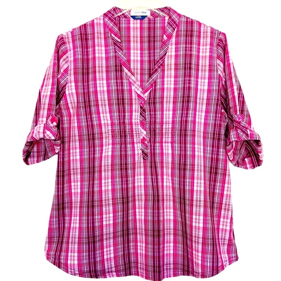 ANCHOR BLUE Pink Plaid Top Size Large - Picture 1 of 6